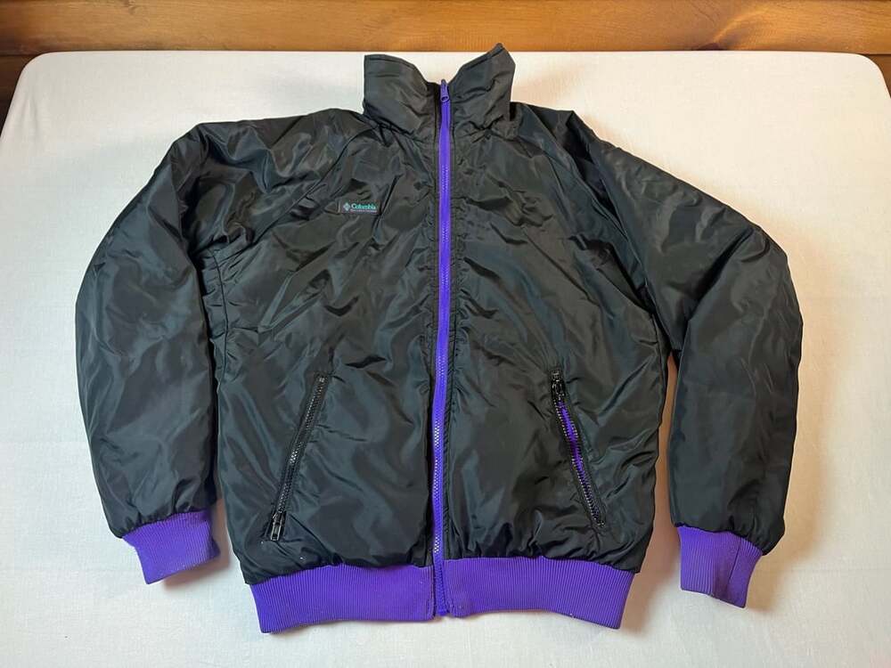 Columbia Reversible Bomber Jacket Size S Black Purple Vintage